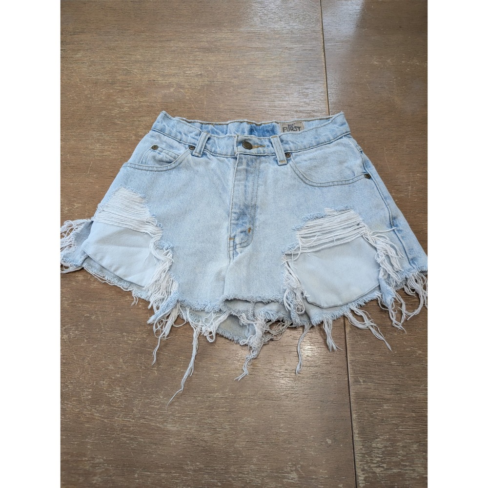 Furst of a Kind Reworked Vintage Distressed Denim Shorts Womens 24 High Rise